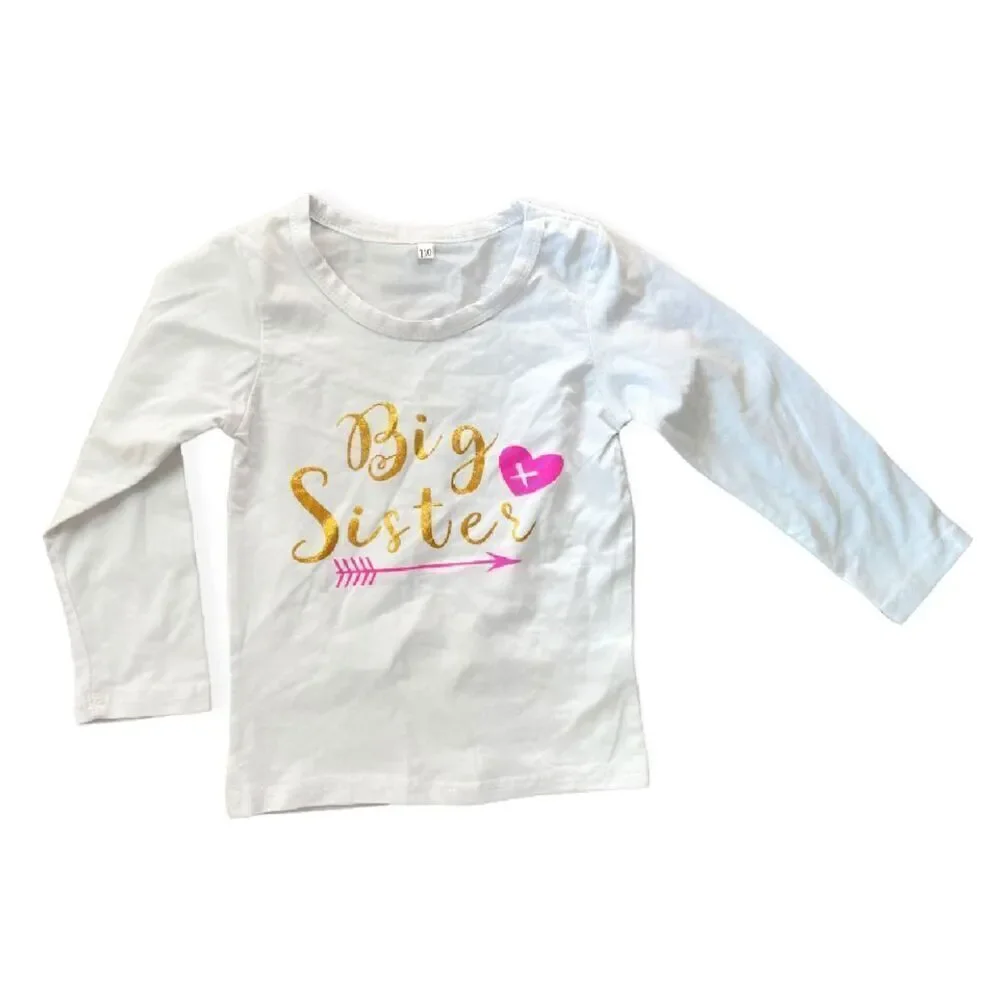 New Toddler Girls Big Sister Pregnancy Birth Announcement Long Sleeve Shirt  4T